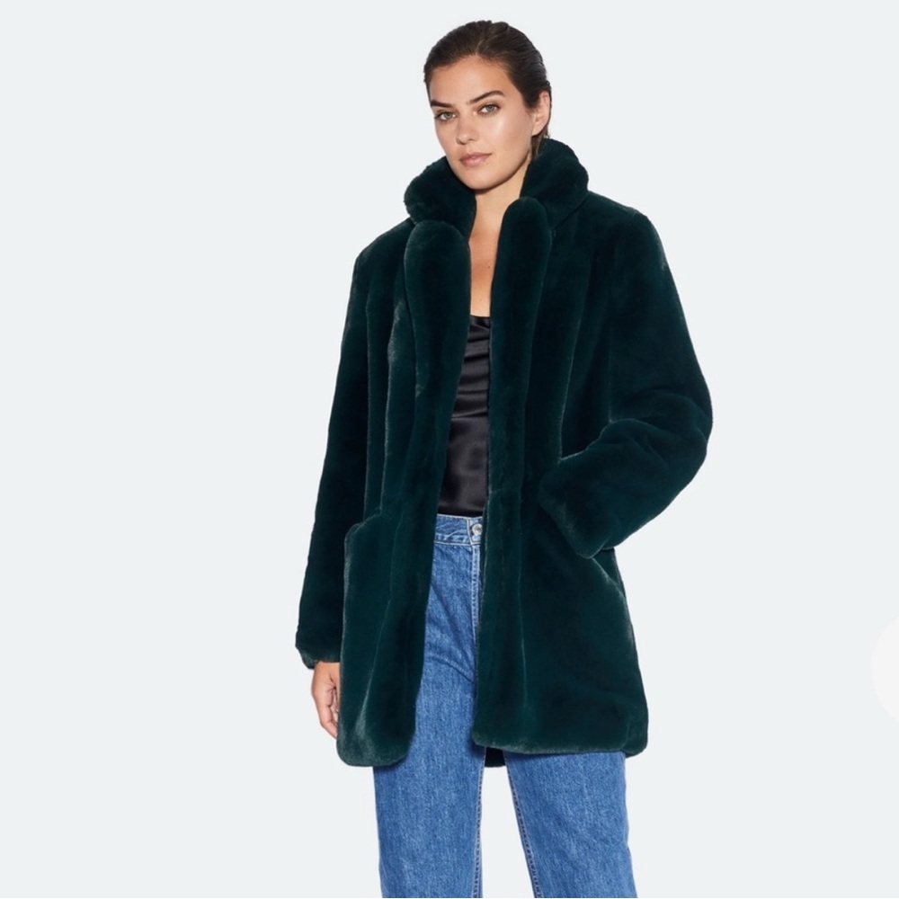 Apparis Faux Fur Coat in Emerald Green
